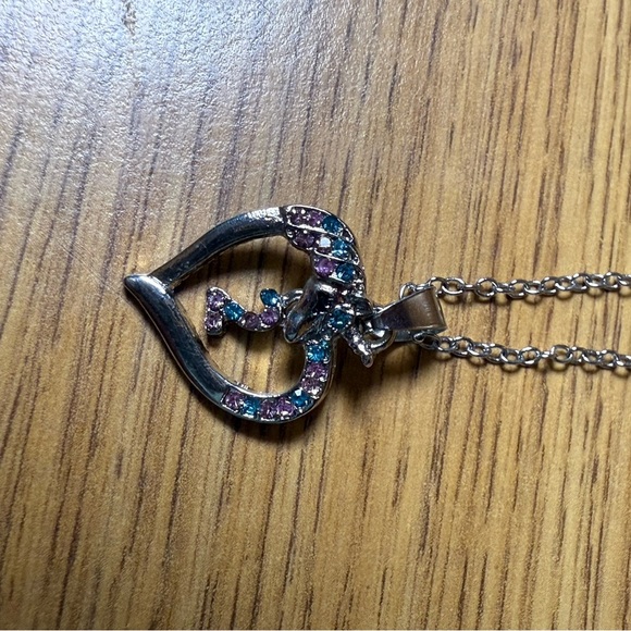 New Unicorn Silver Necklace with Blue & Pink Gems “2” Charm Fashion Jewelry NWT - Picture 2 of 3